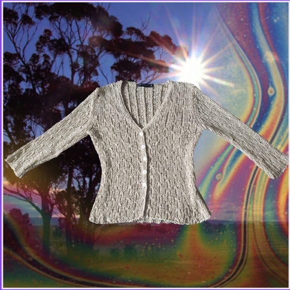 Beige mesh knit cardigan/sweater - Picture 1 of 1